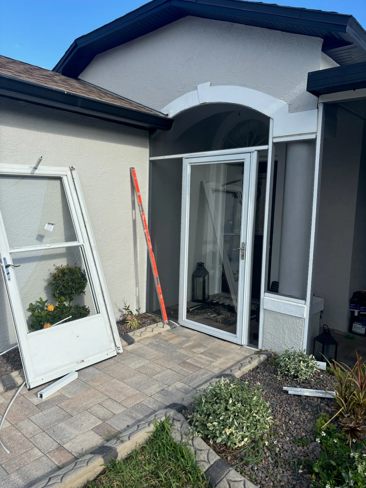 Screen room entry during trim and finish work